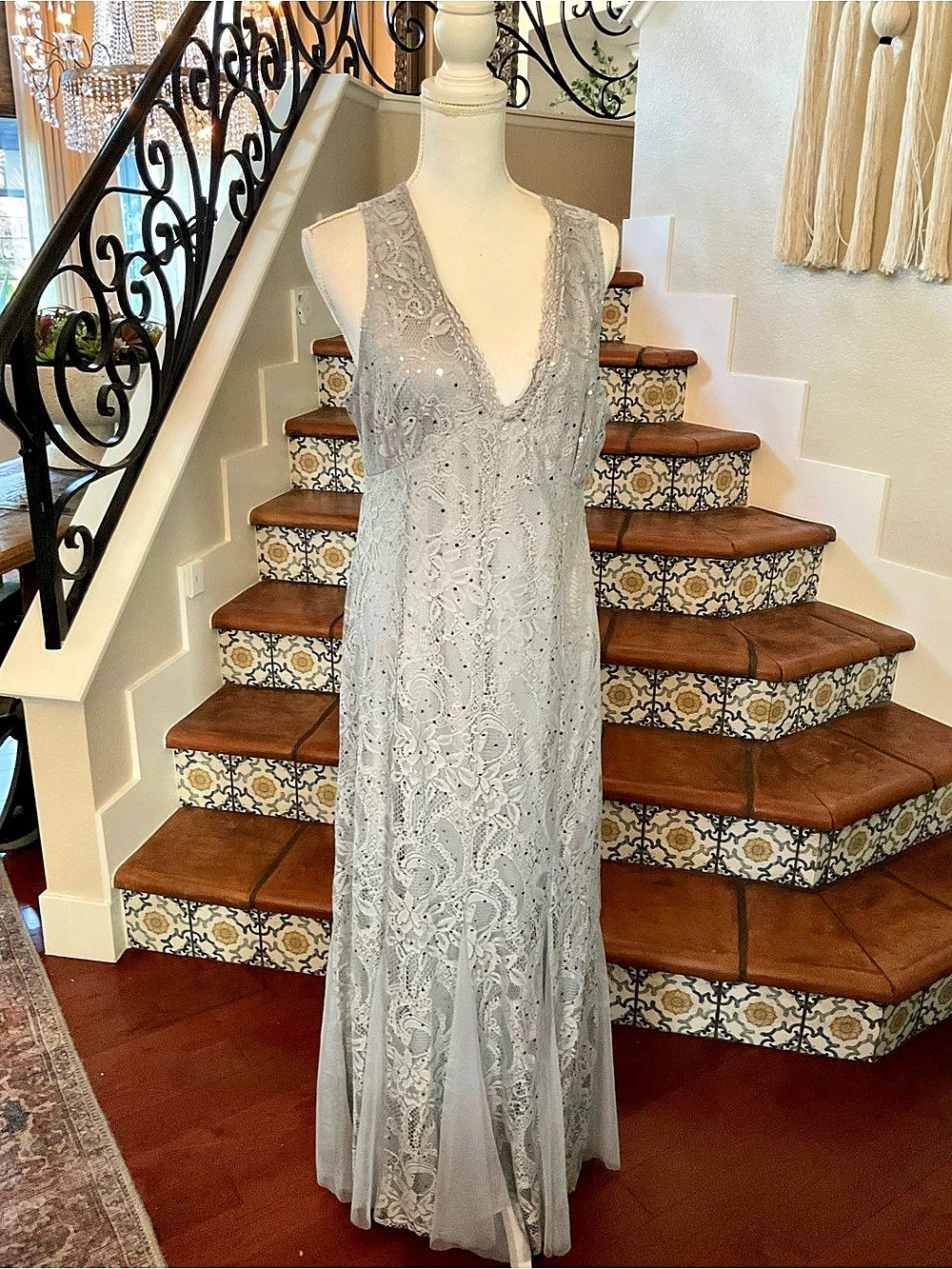 Candalite Silver Lace Sequin Maxi Dress NWT, XL